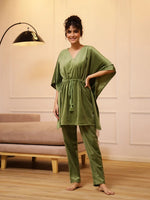 Green V-Neck Velvet Winter Kaftan - SanskrutiHomes
