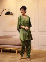 Green V-Neck Velvet Winter Kaftan - SanskrutiHomes