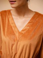 Orange V-Neck Velvet Winter Kaftan - SanskrutiHomes
