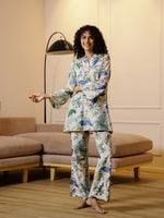 Floral Printed V-Neck Cotton Night Suit - SanskrutiHomes