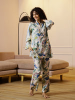 Floral Printed V-Neck Cotton Night Suit - SanskrutiHomes