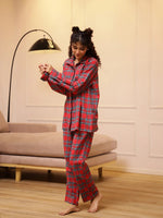 Red Checks Cashmere Winter Loungewear Set - SanskrutiHomes