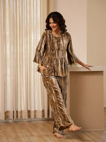 Brown Crush Velvet Night Suit for Women - SanskrutiHomes