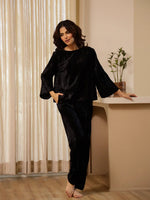 Black Velvet Night Suit for Women - SanskrutiHomes