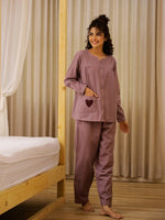 Lavender Solid Print Night Suit Set - SanskrutiHomes