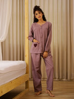 Lavender Solid Print Night Suit Set - SanskrutiHomes
