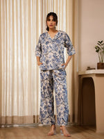 Blue Flower Printed Velvet Co-ord Set - SanskrutiHomes