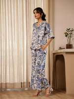 Blue Flower Printed Velvet Co-ord Set - SanskrutiHomes
