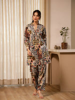 Multicolor Flower Printed Velvet Night suit/Coord - SanskrutiHomes