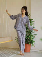 Grey Cotton Night Suit Set for Women - SanskrutiHomes