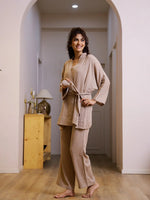Set of 3 Cotton GAUZE Night Suit Set - SanskrutiHomes
