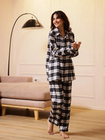 Black Checks Cashmere Winter Loungewear Set - SanskrutiHomes