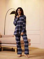 Blue Checks Cashmere Winter Loungewear Set - SanskrutiHomes