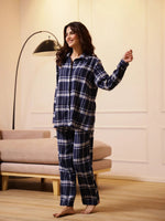 Blue Checks Cashmere Winter Loungewear Set - SanskrutiHomes