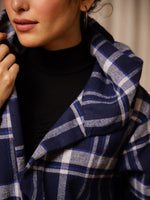 Blue Check Jacket for Women - SanskrutiHomes