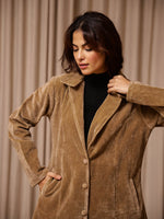 Brown Solid Print Velvet Jacket for Women - SanskrutiHomes