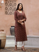 Red Cotton Printed Kurta for Women - SanskrutiHomes