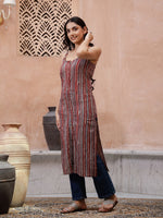 Maroon Color Strips Printed Sleeveless Kurta - SanskrutiHomes