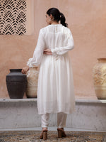 White Floral Embroidered Round Neck Kurta Set for Women - SanskrutiHomes