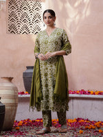 Floral Printed V-Neck Kurta Set - SanskrutiHomes