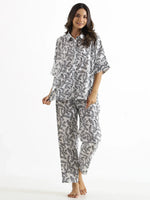 Pinnate black & white Cotton Night SUIT - SanskrutiHomes