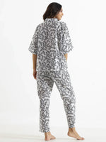 Pinnate black & white Cotton Night SUIT - SanskrutiHomes