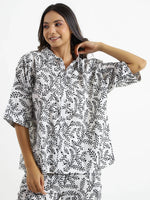 Pinnate black & white Cotton Night SUIT - SanskrutiHomes