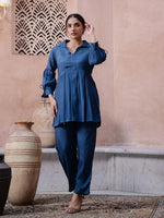 Blue Solid Printed Co-ords Set for Women - SanskrutiHomes