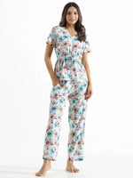 Floral clinched waist Cotton Night SUIT - SanskrutiHomes