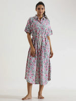 MIDI FLORAL Cotton NIGHT Dress - SanskrutiHomes