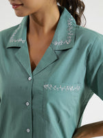 Green Solid Night Suit - SanskrutiHomes