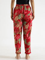 Red Floral Printed Pure Cotton Lounge Pants - SanskrutiHomes