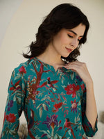 Green Floral Printed Night Suit Set - SanskrutiHomes