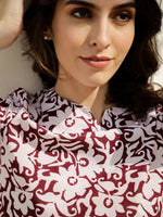 Maroon Floral Printed Cotton Night Suit - SanskrutiHomes