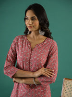 Multi Color Floral Print Round Neck Cotton Kurta for Women - SanskrutiHomes