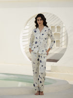 Shirt Collar Printed Satin Night Suit - SanskrutiHomes