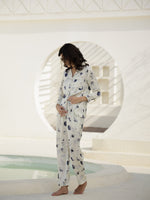 Shirt Collar Printed Satin Night Suit - SanskrutiHomes