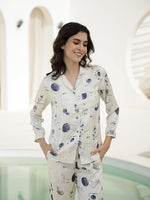 Shirt Collar Printed Satin Night Suit - SanskrutiHomes
