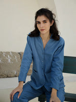 Blue Solid Print Jacket for Women - SanskrutiHomes