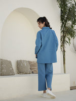 Blue Solid Print Co-ords Set for Women - SanskrutiHomes