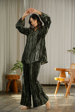 Olive Crushed Velvet Night Set - SanskrutiHomes