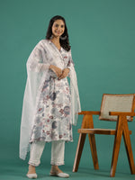 Floral Printed V-Neck Cotton Kurta Set - SanskrutiHomes