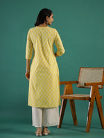 Summer yellow Cotton Printed kurta - SanskrutiHomes