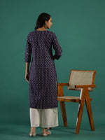 Indigo Ethnic Motif Printed Cotton Straight Kurta - SanskrutiHomes