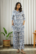 Blue & White Printed Loungewear Set - SanskrutiHomes