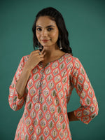 Pink Ethnic Motif Printed Cotton Straight Kurta - SanskrutiHomes