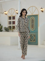 Leaf Printed Cotton Night Suit Set - SanskrutiHomes