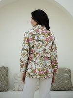 Floral Printed V-Neck Quilted Jacket for Women - SanskrutiHomes