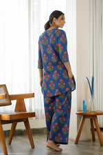 Blue Printed Cotton Loungewear Set - SanskrutiHomes