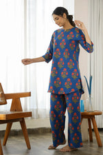 Blue Printed Cotton Loungewear Set - SanskrutiHomes